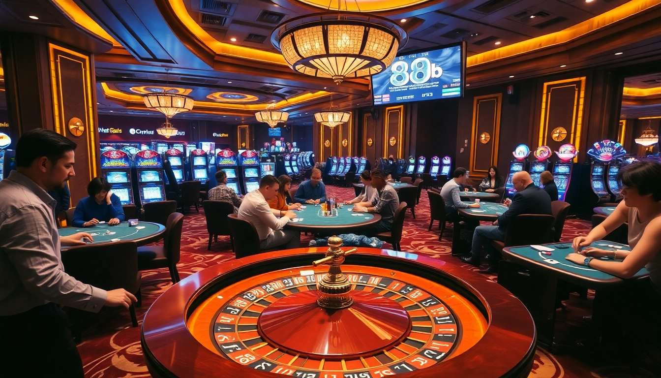 Engaging in game 888b at a luxurious casino with vibrant tables and high-stakes excitement.